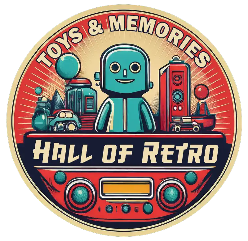 lOGO shows roboter in front of retro-toys